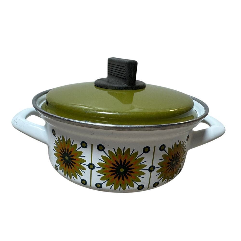 AUSTRIA EMAIL Vintage Enamelware, Made in Austria, 1970'S, Flowers, Green